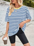 Lovelet Striped Round Neck Half Sleeve T-Shirt - Trendsi - Flyclothing LLC