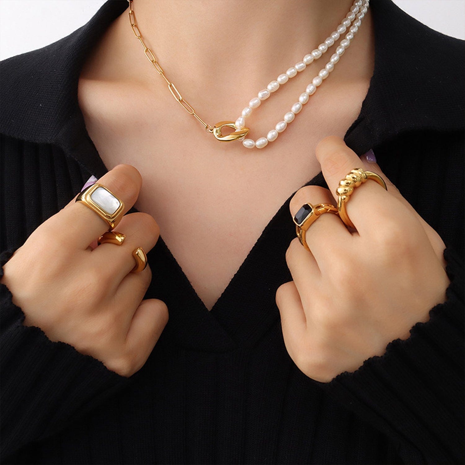 18K Gold-Plated Titanium Steel Pearl Necklace - Trendsi