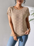 Round Neck Short Sleeve Knit Top - Trendsi - Flyclothing LLC