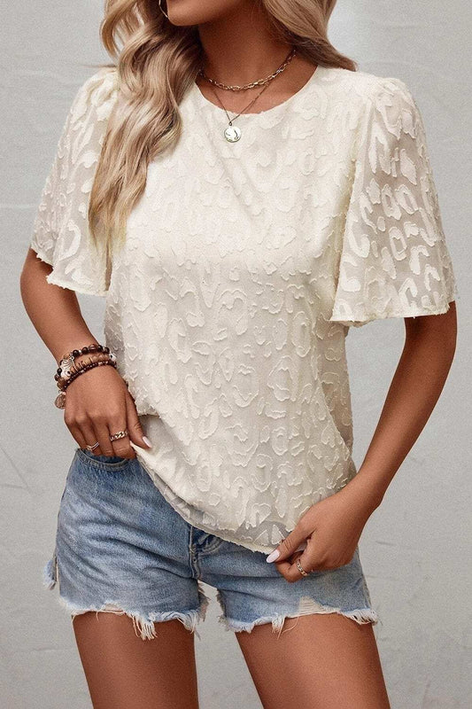 Round Neck Half Sleeve Blouse - Trendsi - Flyclothing LLC
