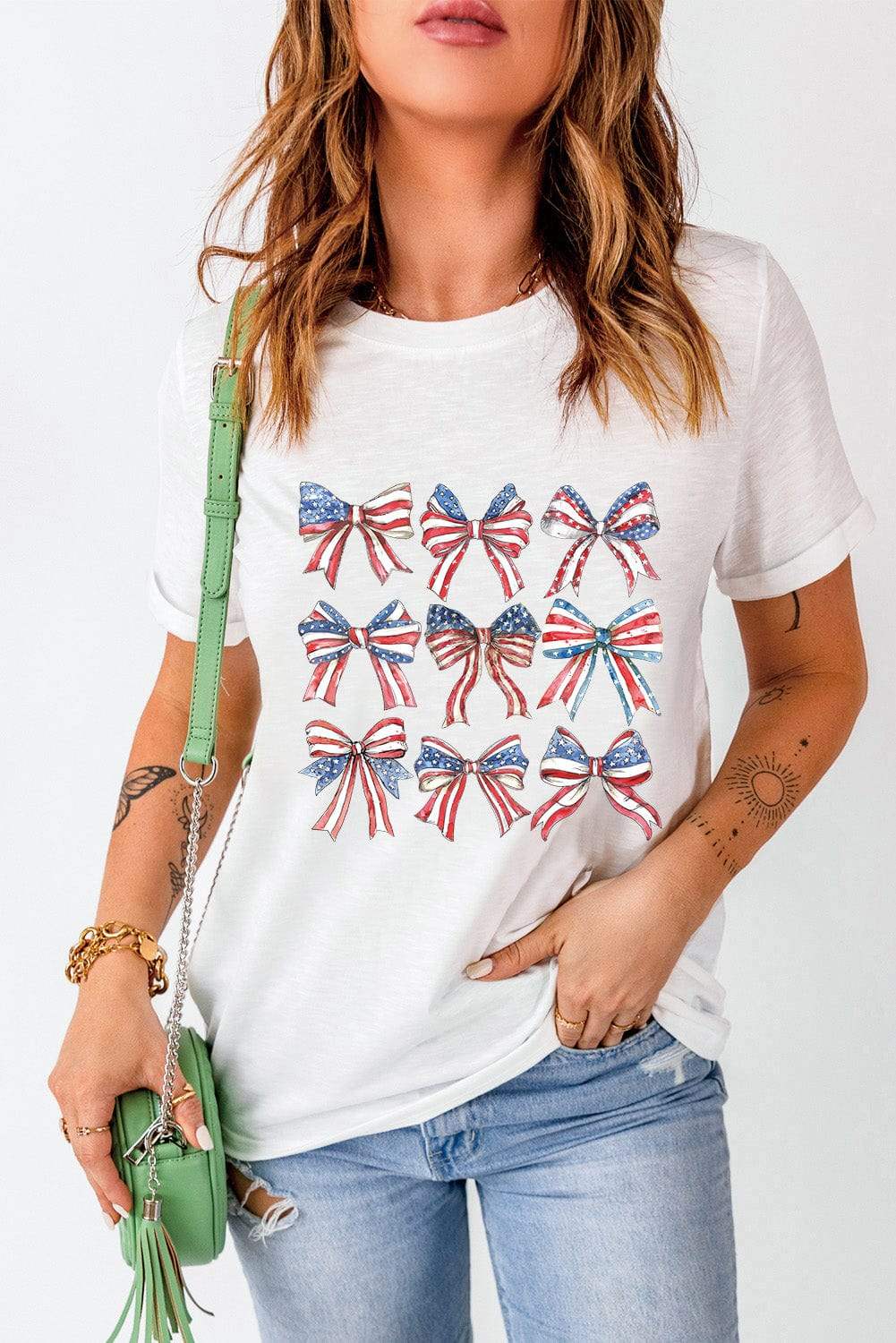 Bow Graphic Round Neck Short Sleeve T-Shirt - Trendsi - Flyclothing LLC