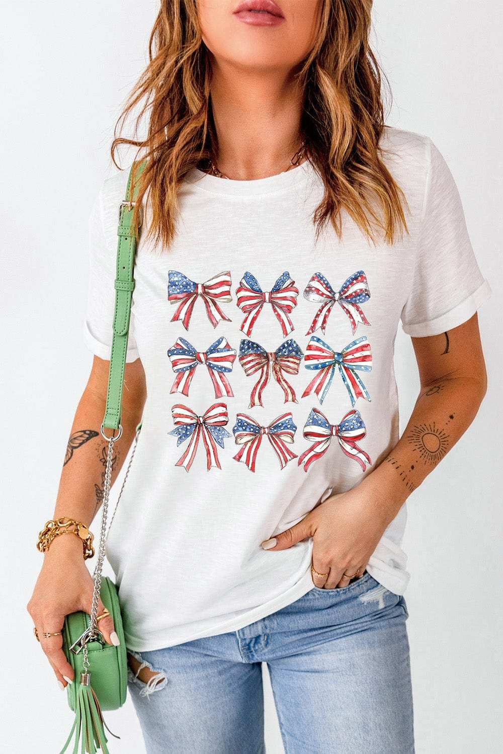 Bow Graphic Round Neck Short Sleeve T-Shirt - Trendsi - Flyclothing LLC
