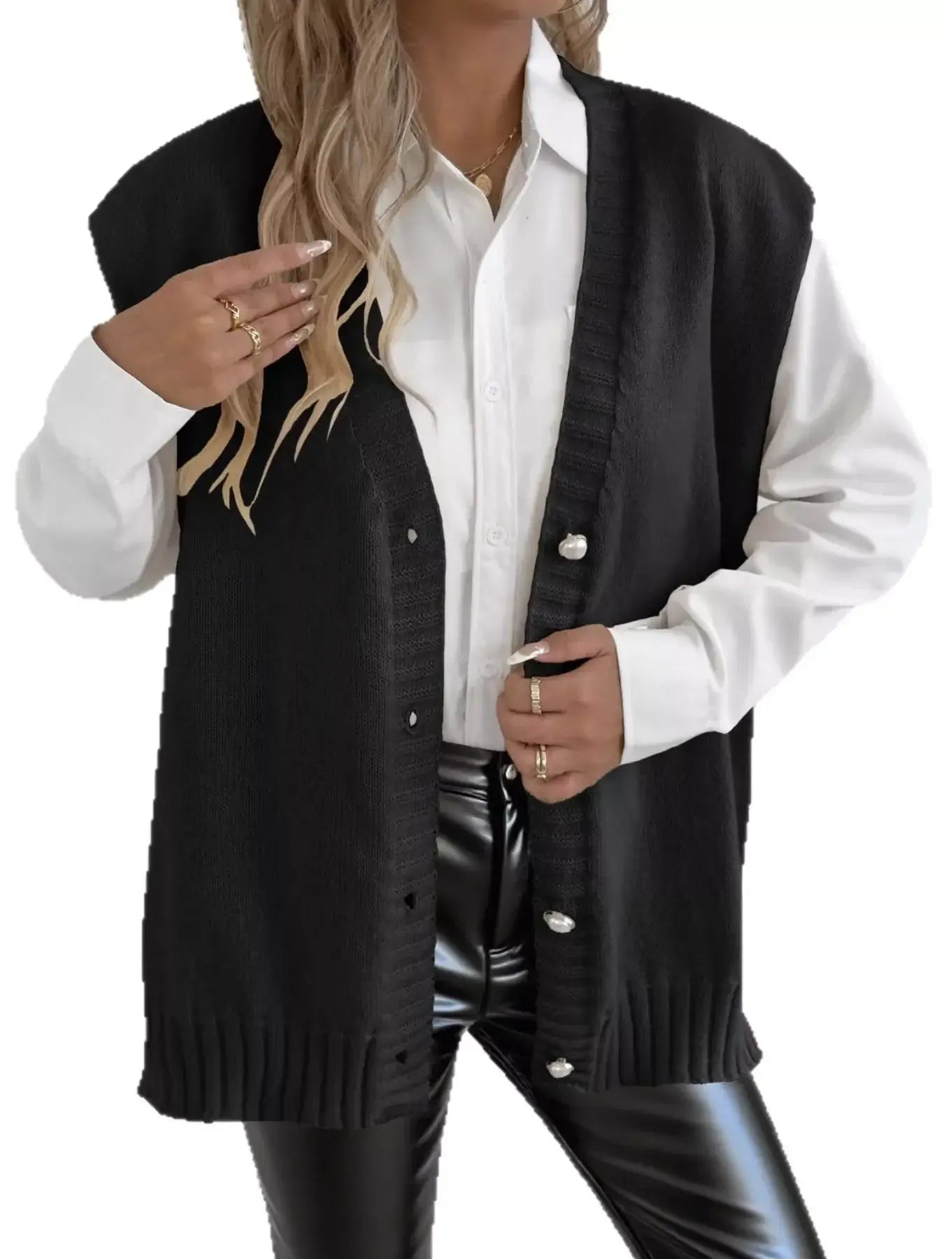 Button-Down Button Up Sweater Vest - Trendsi - Flyclothing LLC