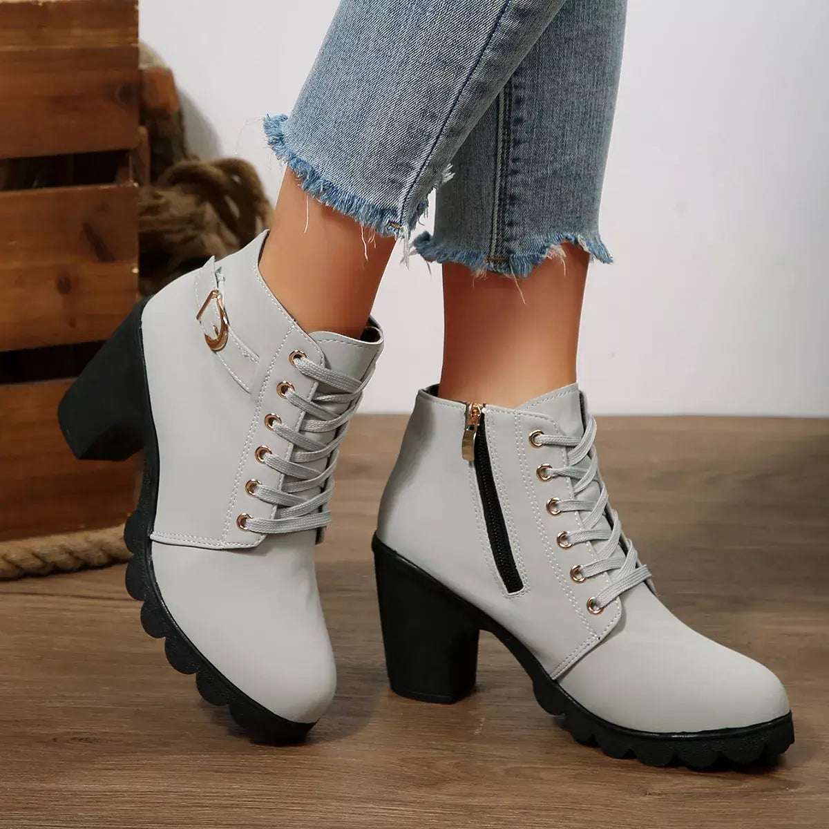 Lace Up Block Heels Boots - Trendsi - Flyclothing LLC