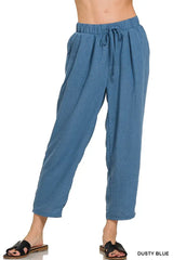 Zenana Woven Crepe Elastic Band Waist Pants - Trendsi - Flyclothing LLC