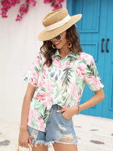 Printed Collared Neck Short Sleeve Shirt - Trendsi - Flyclothing LLC