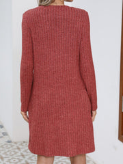 Decorative Button Round Neck Long Sleeve Dress - Trendsi