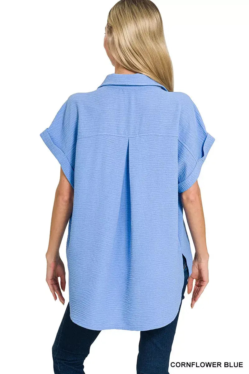 Zenana Woven Airflow Button Down Shirt - Trendsi - Flyclothing LLC