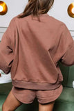 COFFEE Sequin Round Neck Long Sleeve Top and Shorts Set - Trendsi - Flyclothing LLC