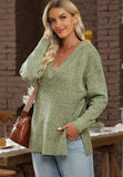 V-Neck Dropped Shoulder Long Sleeve Sweater - Trendsi - Flyclothing LLC