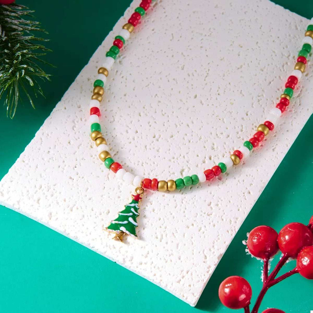 Christmas Themed Beaded Pendant Necklace - Trendsi - Flyclothing LLC