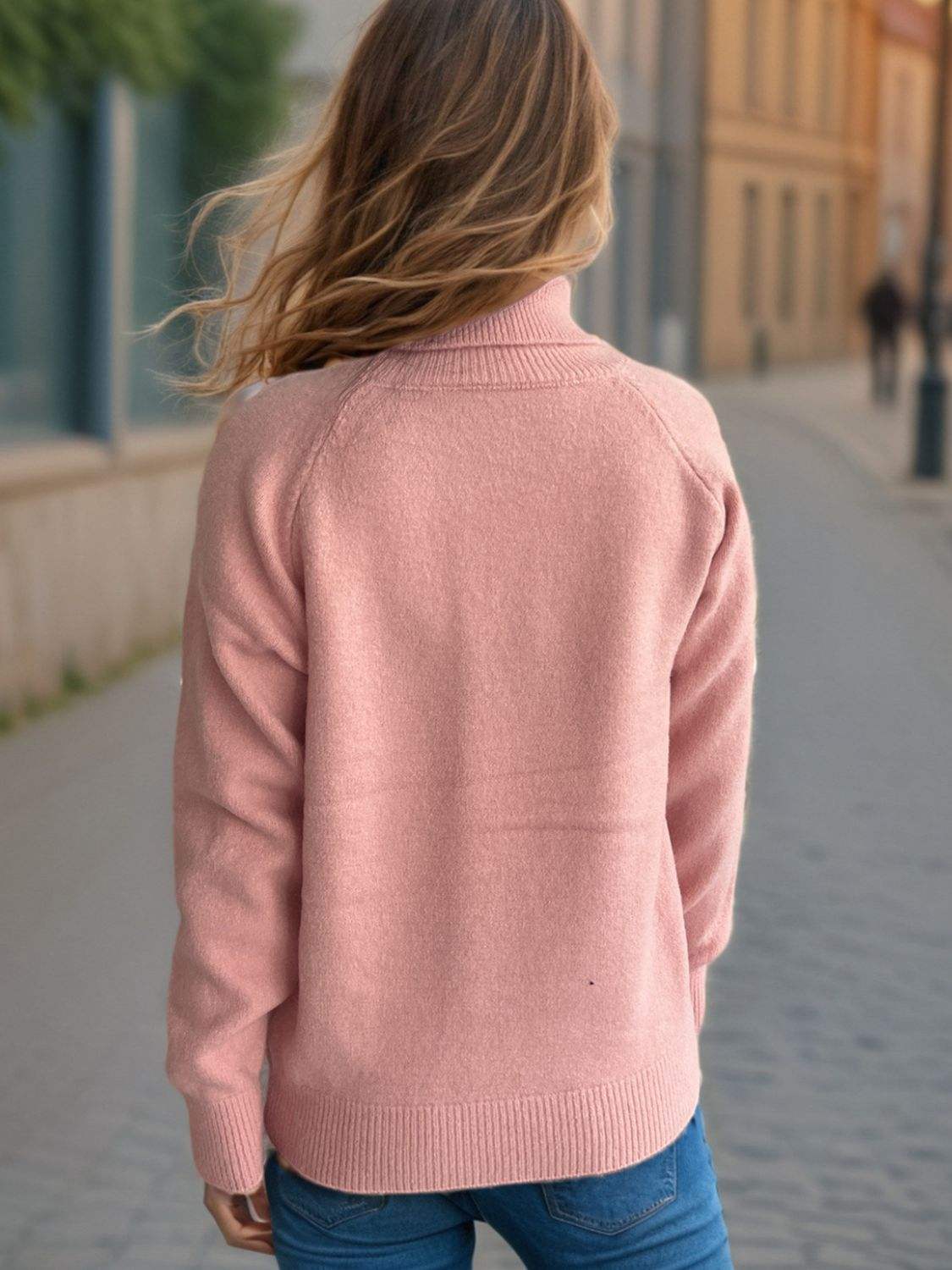 Solid Color Turtleneck Long Sleeve Sweater - Trendsi - Flyclothing LLC
