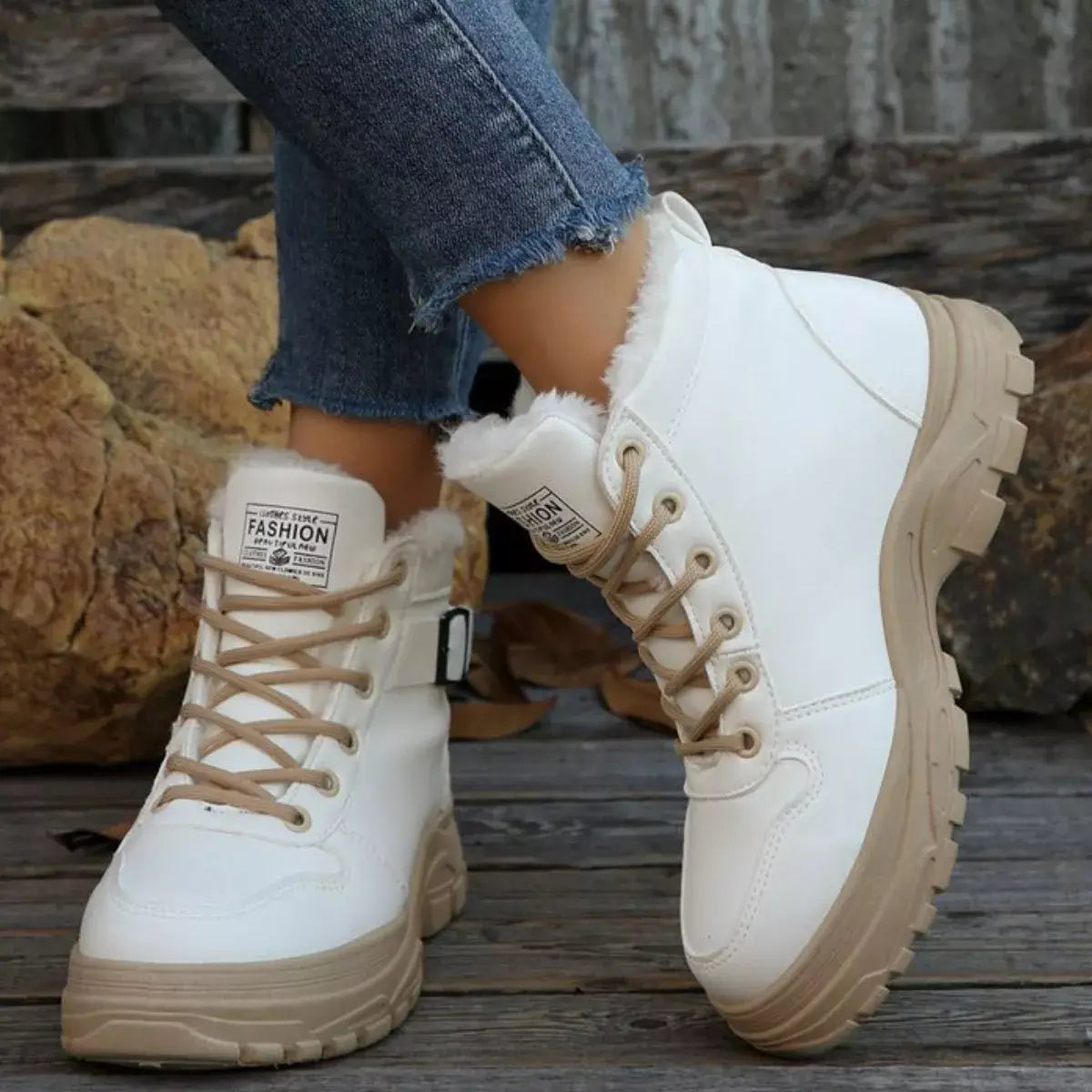 Warm Lined Ankle Boots with Buckle Detail - Trendsi - Flyclothing LLC