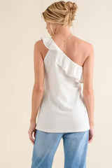 And The Why Ruffle One Shoulder Sleeveless Tank Top - Trendsi - Flyclothing LLC