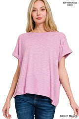 Zenana Soft Melange Hacci Short Sleeve Round Neck Top - Trendsi - Flyclothing LLC