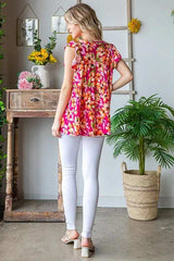 Heimish Full Size Butterfly Sleeve Floral Tiered Top Plus Size - Trendsi - Flyclothing LLC