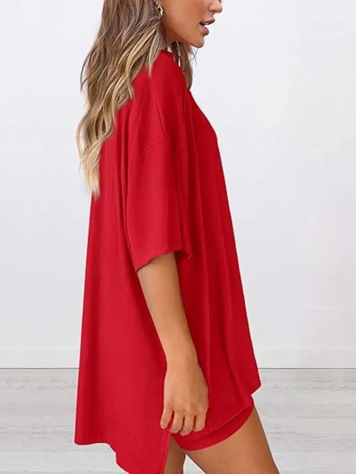 Full Size Oversized Round Neck Top and Shorts Set Plus Size - Trendsi - Flyclothing LLC