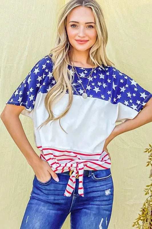 And The Why American Flag Print Tie Knot Front Casual Top - Trendsi - Flyclothing LLC