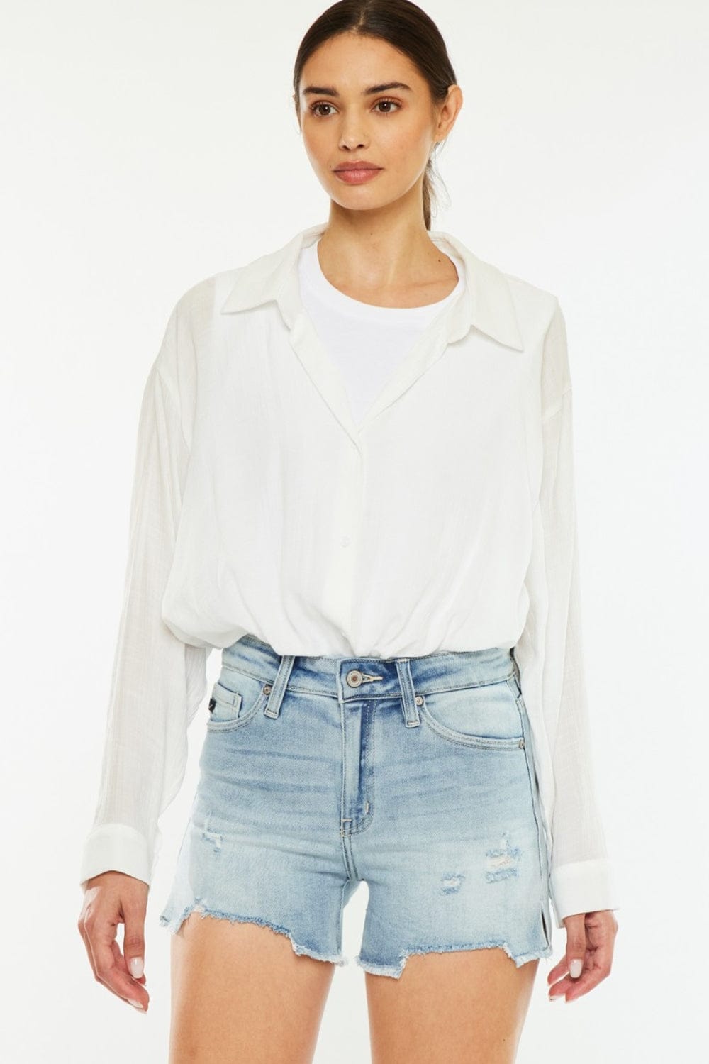 Kancan High Rise Side Slit Denim Shorts - Trendsi