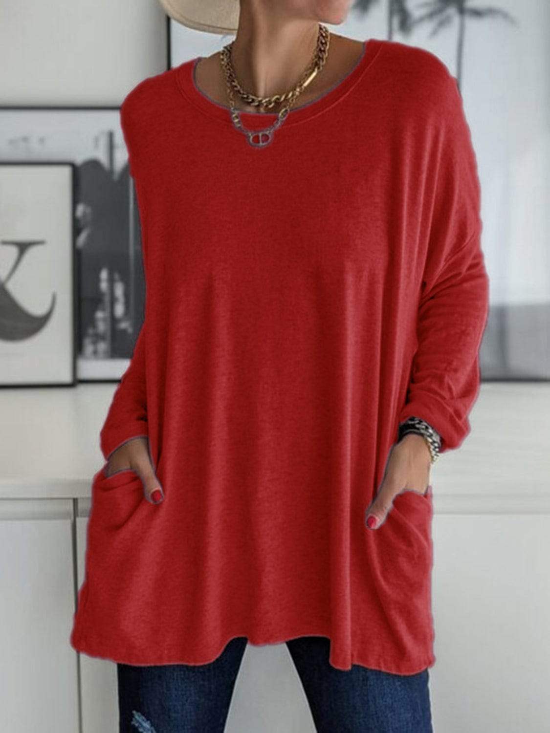 Full Size Round Neck Long Sleeve T-Shirt - Trendsi - Flyclothing LLC