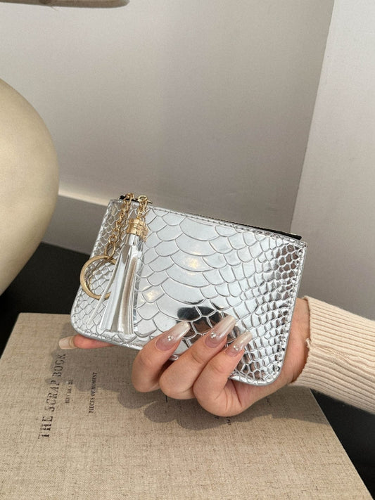 PU Leather Tassel Trim Card Case - Trendsi