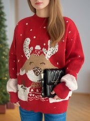 Reindeer Mock Neck Long Sleeve Sweater - Trendsi