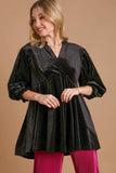 Umgee Full Size Beaded Frill Flounce Sleeve Velvet Babydoll Blouse - Trendsi - Flyclothing LLC