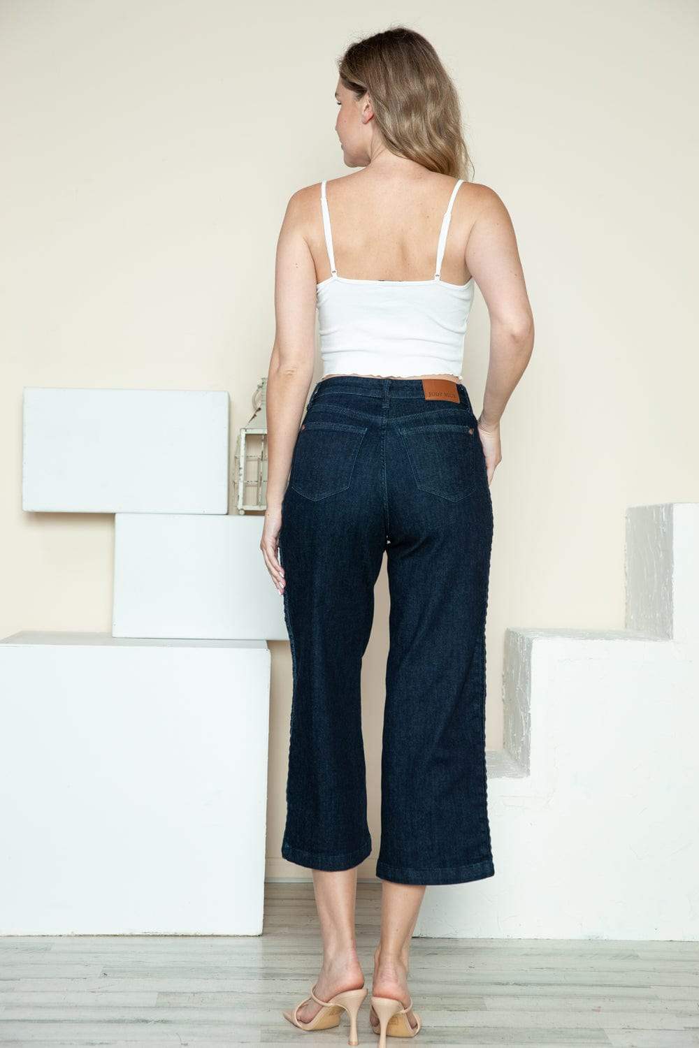 Judy Blue Full Size Side Seam Braid Detail Crop Wide Leg Jeans - Trendsi - Flyclothing LLC