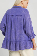 Umgee Plus Size Size Mineral Washed Cotton Gauze Top - Trendsi - Flyclothing LLC