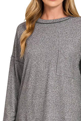 Zenana Soft Melange Hacci Round-Neck Long Sleeve T-Shirt - Trendsi - Flyclothing LLC