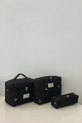 3 Piece Bow Quilted Cloth Storage Bag Set - Trendsi