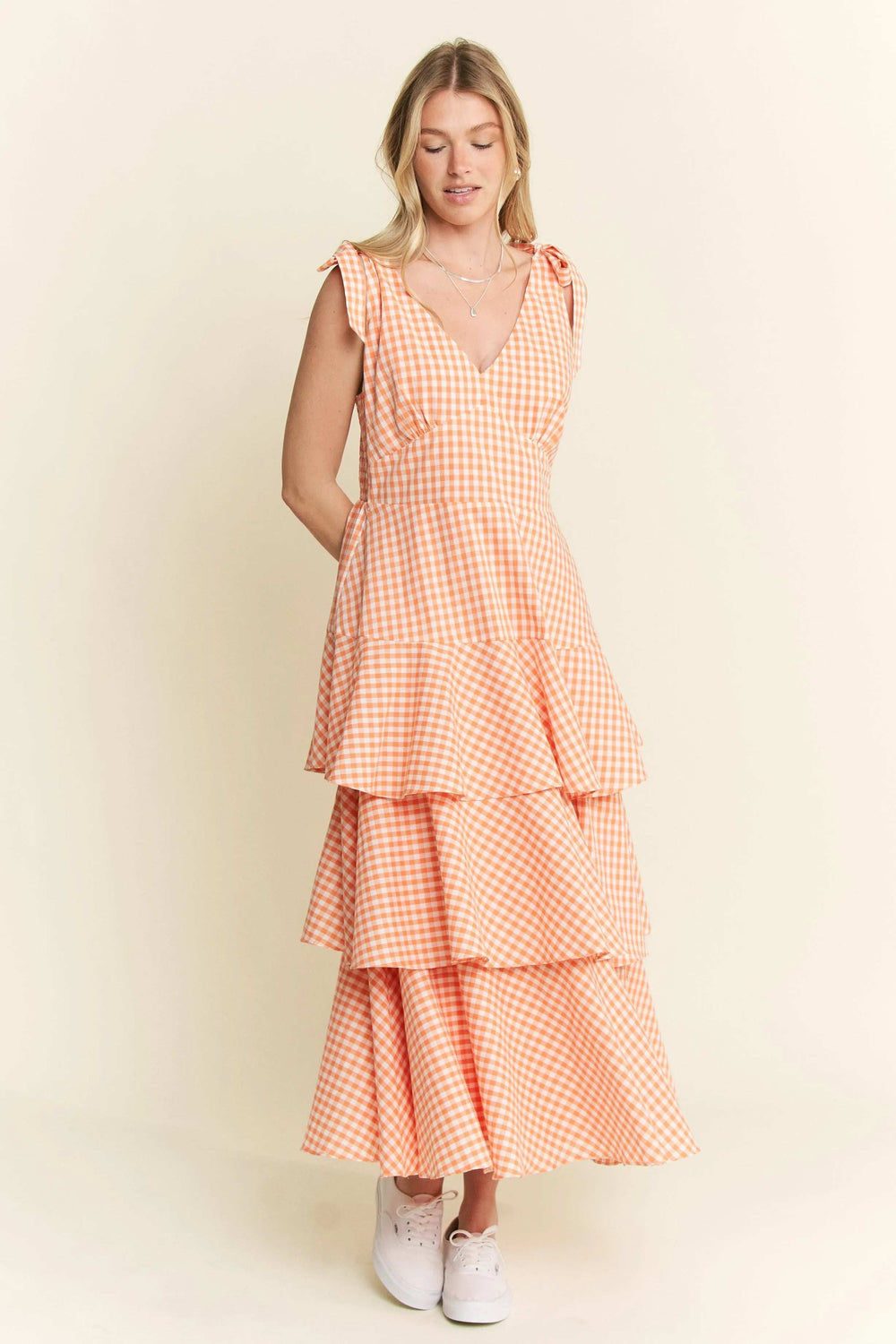 Jade By Jane Sleeveless Gingham Print Tiered Midi Dress - Trendsi - Flyclothing LLC
