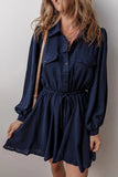Drawstring Half Button Long Sleeve Dress - Trendsi