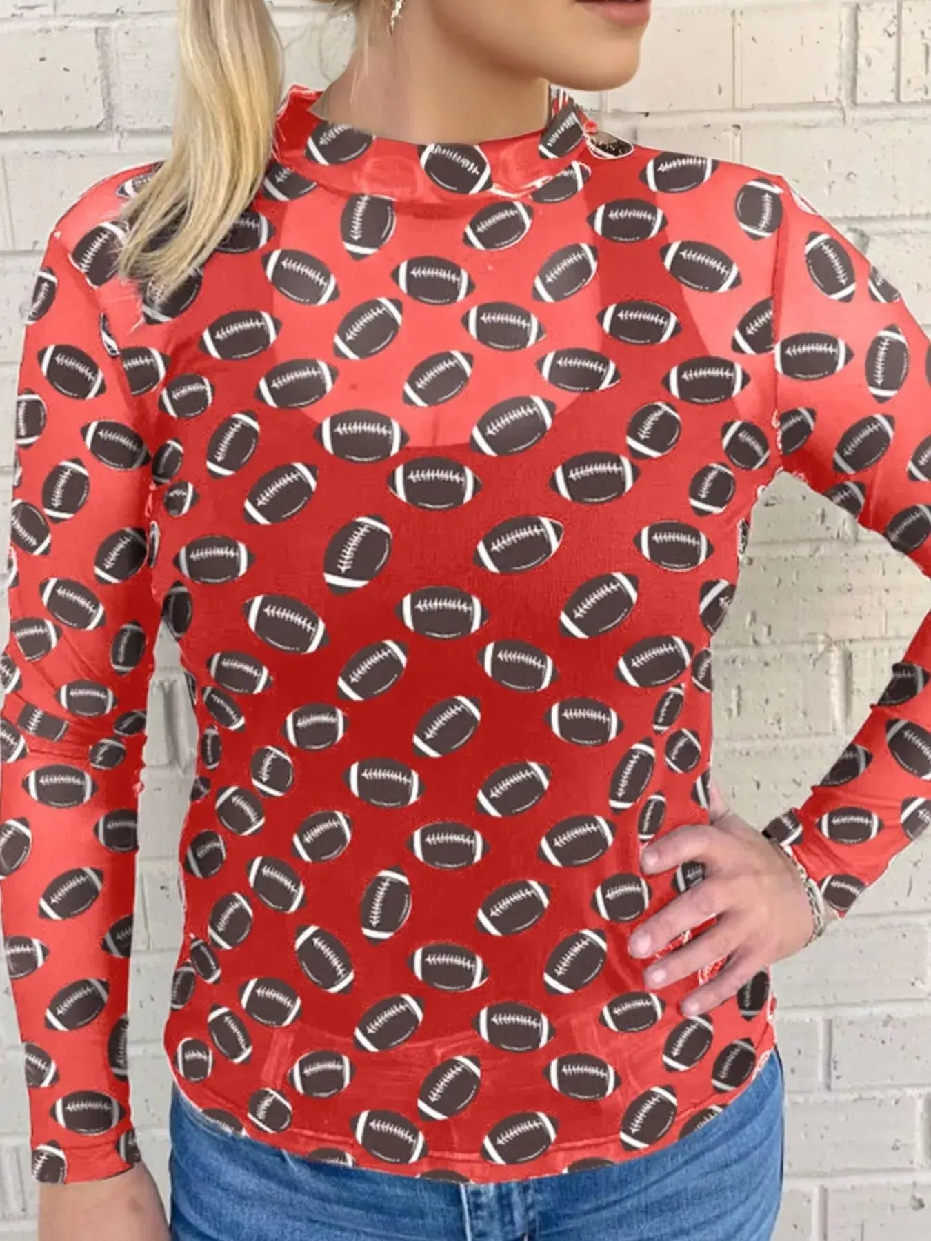 Game Day Mesh Sheer Long Sleeve Top - Trendsi - Flyclothing LLC