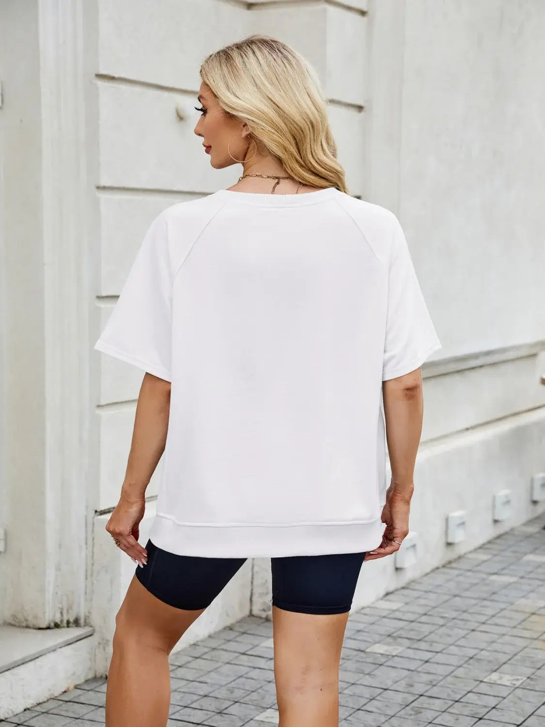 Round Neck Short Sleeve T-Shirt - Trendsi - Flyclothing LLC