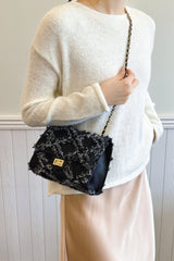 Raw Hem Denim Crossbody Bag - Trendsi