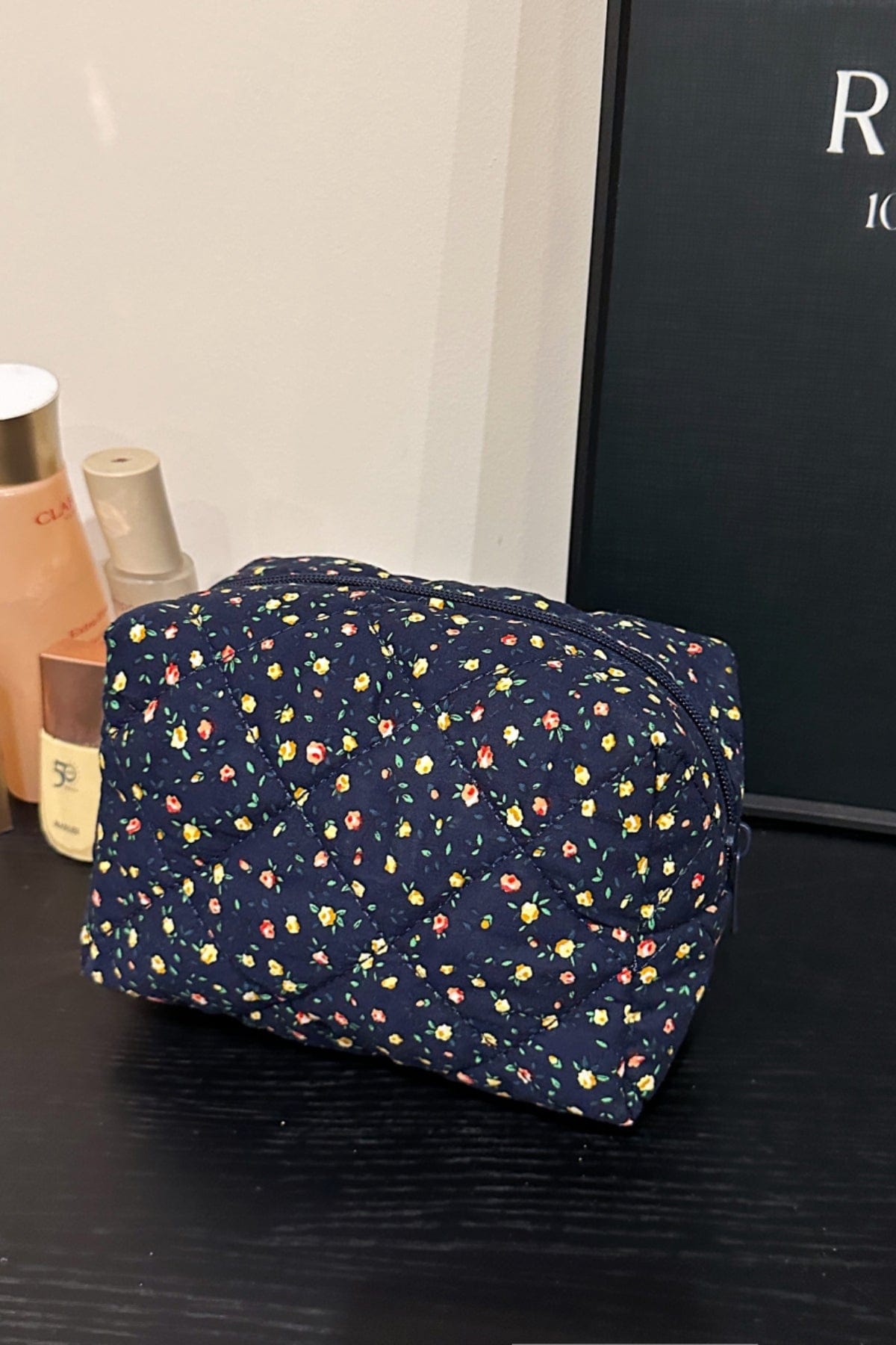 Floral Quilted Clutch with Plaid Lining - Trendsi