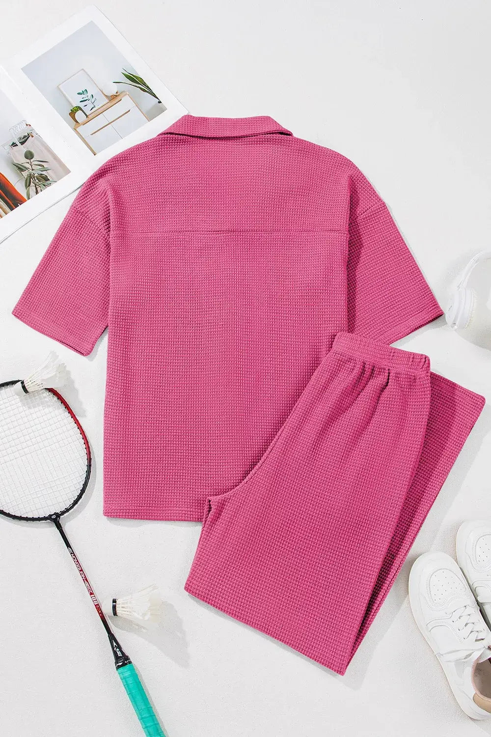 Solid Color Textured Buttoned Shirt and Casual Pants Set - Trendsi - Flyclothing LLC