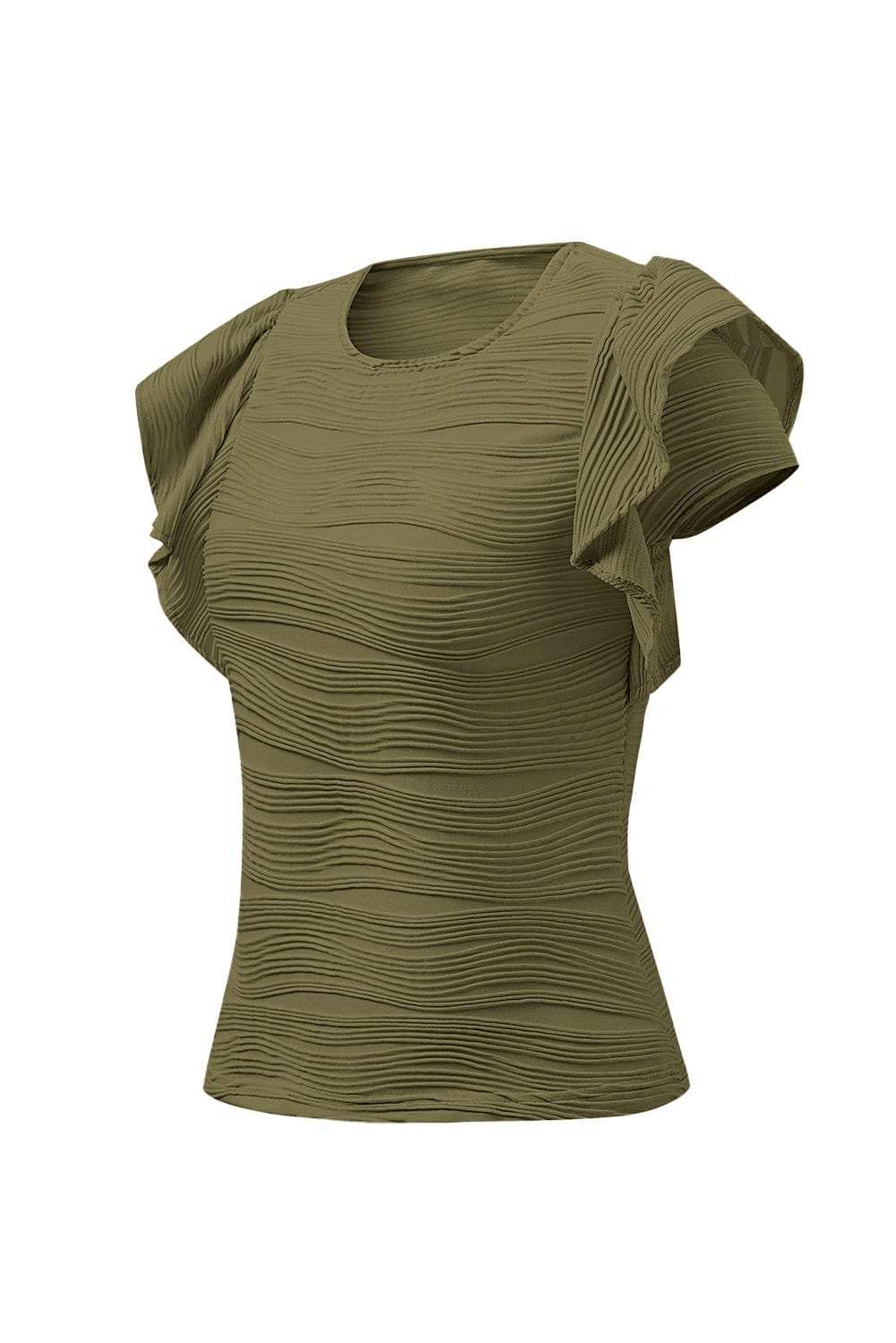 Textured Round Neck Cap Sleeve Top - Trendsi - Flyclothing LLC
