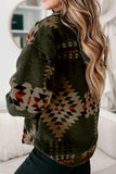 Pocketed Geometric Collared Neck Jacket - Trendsi