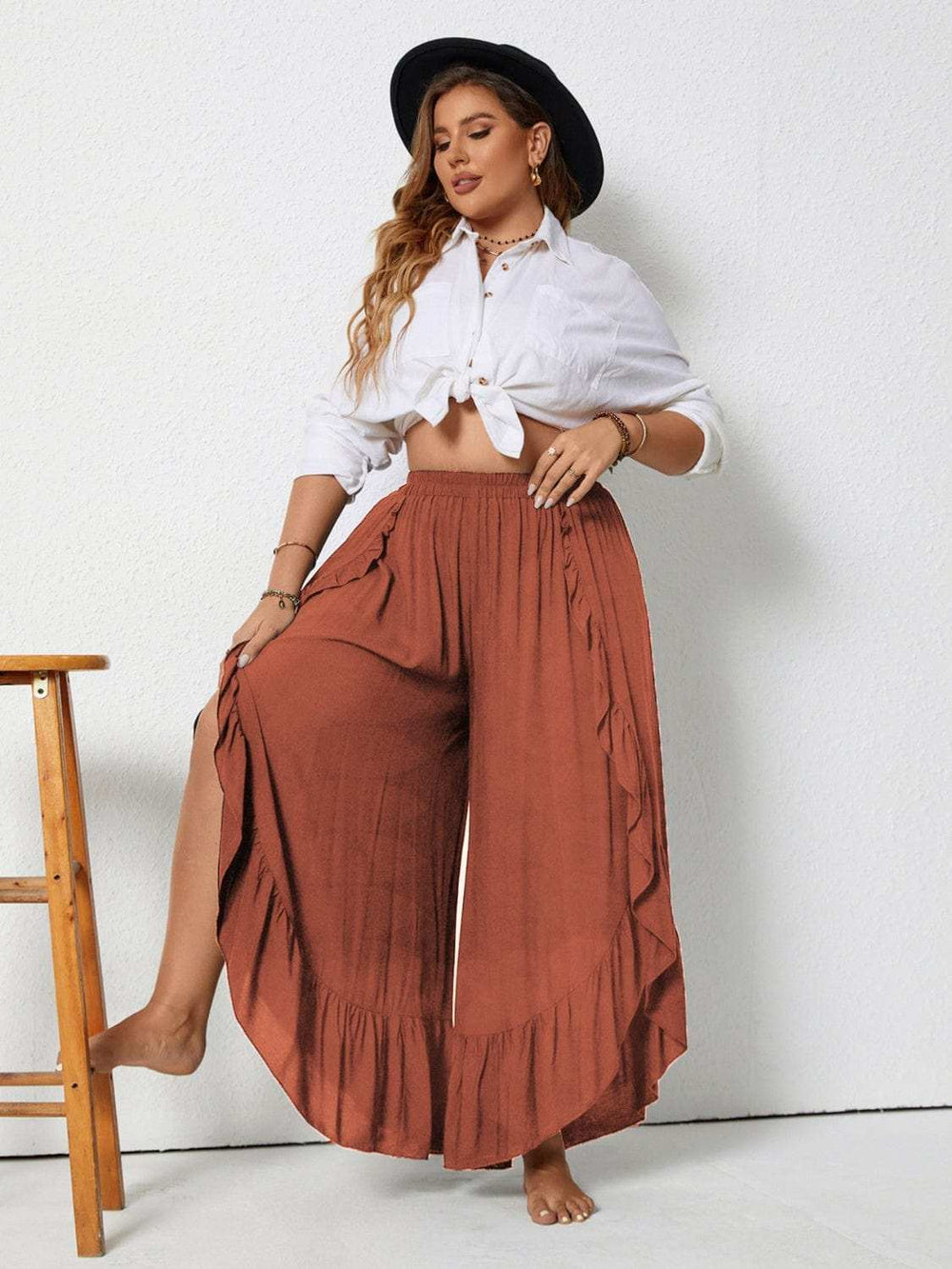 Plus Size Ruffled Wide Leg Pants - Trendsi - Flyclothing LLC