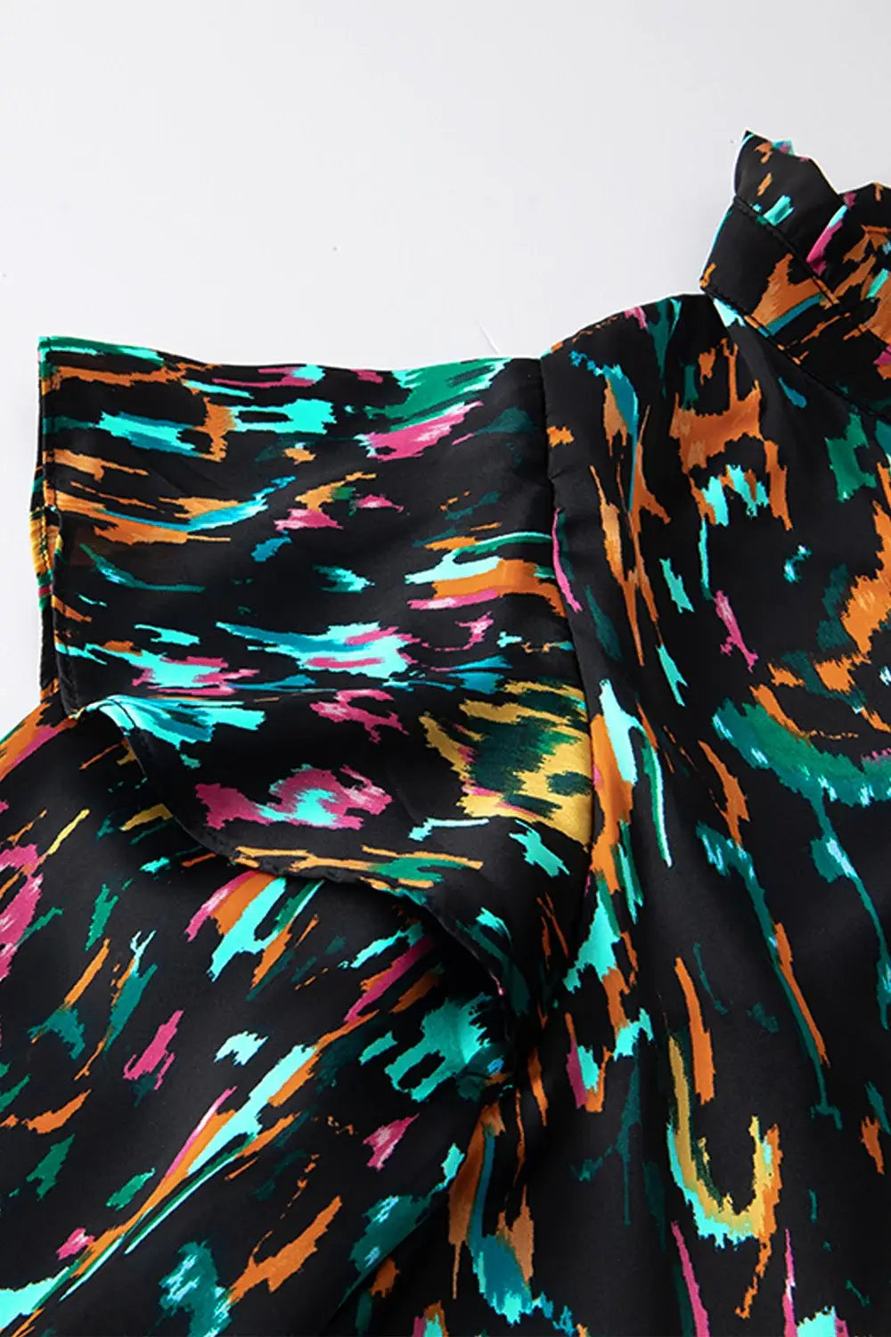 Abstract Print 3/4 Sleeve Ruffle Blouse - Trendsi - Flyclothing LLC