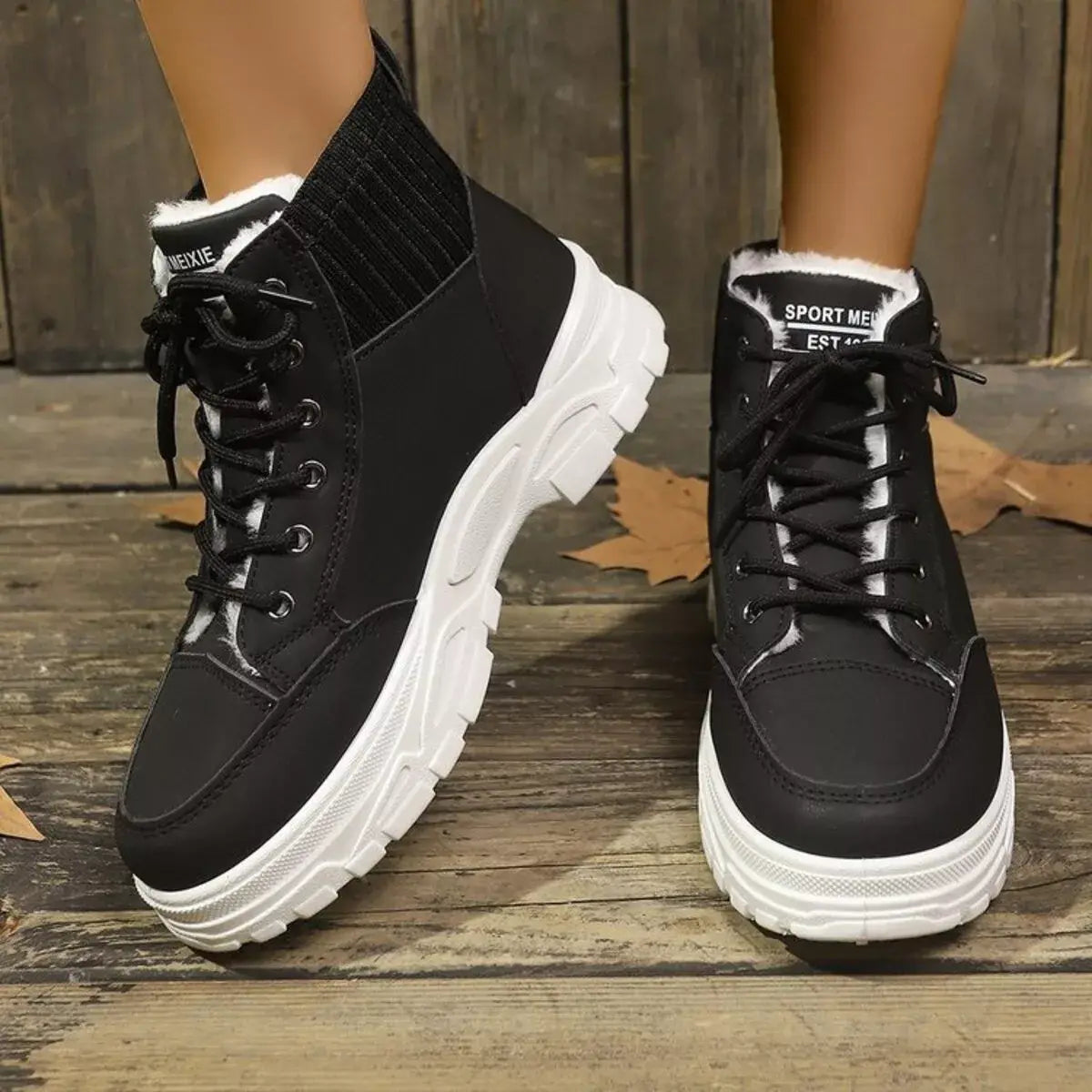 Plush Lining Lace Up Boots - Trendsi - Flyclothing LLC