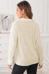 Textured Collared Neck Long Sleeve Shirt - Trendsi - Flyclothing LLC