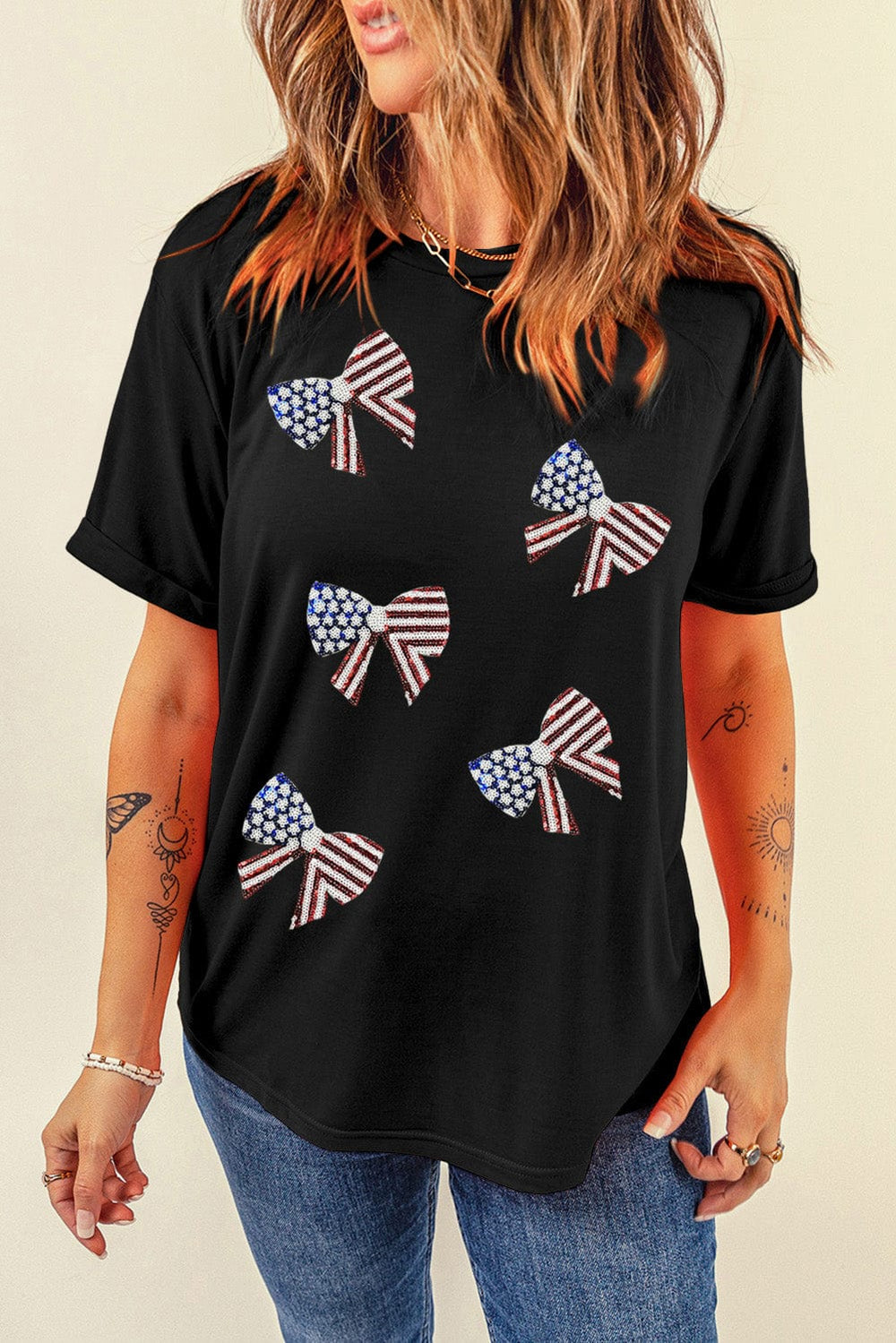 US Flag Round Neck Short Sleeve T-Shirt Trendsi