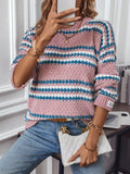 Striped Round Neck Long Sleeve Sweater - Trendsi