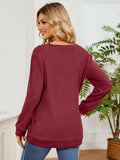 Ruched Shoulder Round Neck Long Sleeve Sweatshirt - Trendsi - Flyclothing LLC