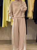 Striped Detail Crewneck Top and Elastic Sweatpants 2pcs Set - Trendsi - Flyclothing LLC