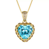 Heart-Shaped Aquamarine Pendant Necklace - Trendsi - Flyclothing LLC
