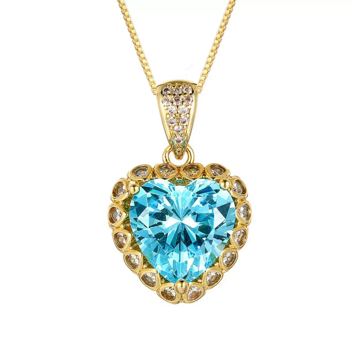 Heart-Shaped Aquamarine Pendant Necklace - Trendsi - Flyclothing LLC